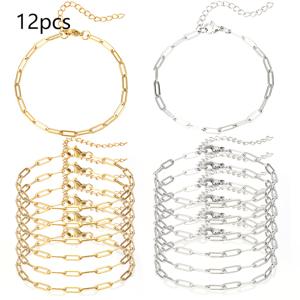 TEMU 12개 세트 - 안전 걸쇠 종이 클립 체인 팔찌 키트, 로브스터 걸쇠 및 연장 체인 포함 조절 가능한 스테인리스 스틸 펜던트 팔찌, 골드 및 스틸 색상의 주얼리 제작에 적합