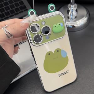 TEMU 휴대폰 케이스 - 귀여운 개구리 땀 디자인의 고급스러운 대형 윈도우 휴대폰 케이스. 3D 개구리 눈 스티커 및 땀 스티커가 함께 제공되며, 아이폰 17/17 Pro Max/17 Pro/16/15/14/13/12 케이스/11 Pro Max/Plus 7와 호환됩니다. 트렌디한 아이템입니다.