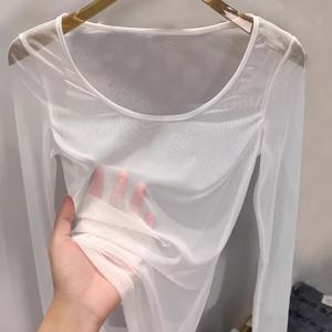 TEMU 여름 신상 화이트 시스루 베이스 셔츠 긴팔 약간 시스루 속옷 부드러운 피부 친화적 가볍고 통기성이 좋고 답답하지 않음