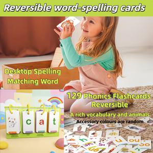 TEMU 129개 단어 맞춤법 게임 카드 세트, 탁상용 맞춤법 플래시 카드, 교실용 단어 맞춤법 교육 학습 도구, 가정 교육 파ων닉스 학습 도구, 학용품, 생일 선물