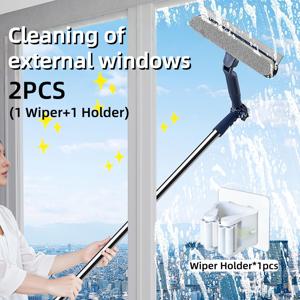 TEMU 유리 청소용 다기능 회전형 연장 폴대 2개 세트. 회전식 창문 스퀴지 및 홀더가 특징입니다. 이 이중 용도 걸레는 습식 또는 건식으로 사용할 수 있으며, 샤워 도어, 자동차 앞유리 및 가정용 다양한 표면에 적합합니다.
