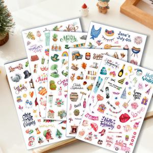 TEMU 6장 300+ 대형 수채화 스티커 | 새해/크리스마스/불꽃놀이/BBQ 파티, 플래너, 다이어리, 앨범용 시즌 테마, 불렛 저널, 스터디 플래너, 사무실 스케줄, 여행 다이어리에 적합