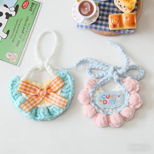 TEMU 10cm 수제 애완동물 목걸이 2개, 고양이용 니트 목걸이, 토끼 목 장식, 곰돌이 직조 턱받이, 햄스터 장식 의상