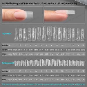 TEMU 240개 신제품 네일 샌드위치 네일 연장 몰드, 숏 오벌 & 숏 스퀘어 더블 레이어 네일 연장 몰드, 15가지 사이즈 네일 연장 플레이트 세트, 아름다운 보관함 포함, 재사용 가능