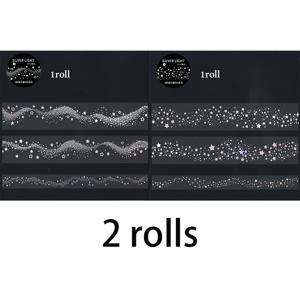 TEMU 2롤/봉투 수제 공예 테이프, PET 재질, 반짝이는 은색 테이프 끝, '별이 빛나는 밤' 시리즈의 오리지널 무봉제 테이프 특징, 다양한 환경에서 플래너, 문구류 및 물병 장식에 적합