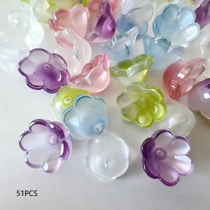 TEMU 11mm x 11mm x 7mm, 51개, 릴리 꽃 마카롱 반투명 유리 꽃잎 비즈, 고대 스타일 헤어핀 루즈 비즈, 한푸 헤어 장식 수제 재료, 밝은 파란색, 밝은 분홍색, 밝은 녹색, 밝은 보라색 및 투명한 흰색 꽃 스트링 비즈