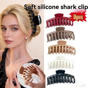 TEMU 새로운 소프트 드래곤 뼈 헤어 클립 5개입, 머리 뒤쪽용, 부드럽고 내구성이 뛰어난 대형 상어 헤어핀, 블랙, 화이트, 레드, 카키, 다크 브라운 색상으로 제공