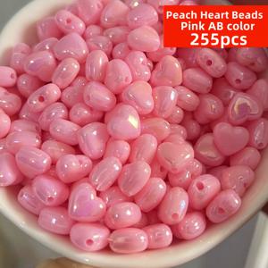 TEMU 255개 QYWCTZ 핑크 AB 발렌타인데이 복숭아 하트 아크릴 비즈 - 9mm 반짝이는 무지개색 DIY 주얼리 만들기 재료, 핑크 & AB 컬러 - 수제 공예, 귀걸이 장식용 비즈