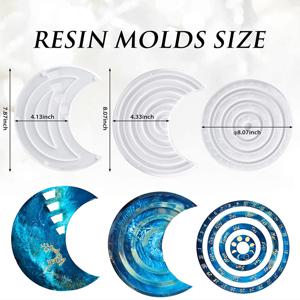 TEMU 3개 달 영구 달력 레진 몰드 - DIY 공예, 에폭시 레진, 홈 벽 장식용 실리콘 주조 몰드, 금색 악센트가 있는 라운드 모양, 달의 위상과 별자리 만들기에 완벽, 달 장식