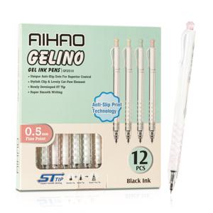TEMU AIHAO 귀여운 고양이발자국 젤 펜, 0.5mm 극세사, 검정색 잉크, 리트랙터블 젤 볼펜, 부드러운 필기감, 12개입