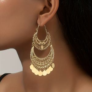 TEMU 여성용 엘레강스 롱 태슬 드롭 귀걸이 1쌍 - 골드 톤 구리 도금 주얼리, 레이어드 태슬 & 비즈 장식, 파티 & 선물용으로 완벽