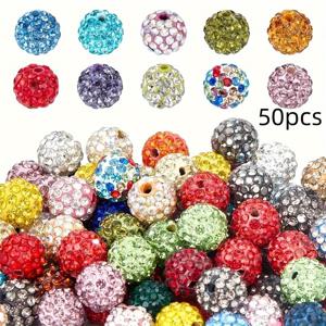 TEMU 50/100/200개 10mm 비즈 라인스톤 비즈 파브 디스코 볼 비즈 혼합 색상 폴리머 클레이 라인스톤 원형 비즈, 여름용 반짝이는 펜 팔찌 목걸이 귀걸이 주얼리 제작 크리스마스