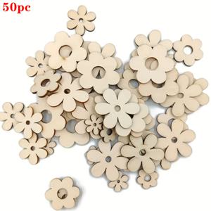 TEMU 50개 고품질 목재 매화 모양 DIY 공예, 그림 및 장식용 구멍 포함 - 결혼식, 생일 및 축제에 완벽함