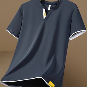 TEMU 남성용 스타일리시 캐주얼 투피스 반팔 V넥 속건성 쿨감 스포츠 티셔츠