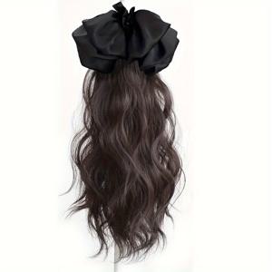 TEMU 여성 및 여아용 포니테일을 강화하는 리본 헤어핀과 함께 사용하기에 완벽한 곱슬 웨이브 포니테일 연장용 합성 클로 클립