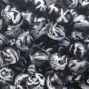 TEMU PIPIDREAM 8-16mm 대형 블랙 아크릴 라운드 비즈 주얼리 만들기용 - 패턴이 있는 매끄러운 구형 DIY 공예 비즈 (목걸이, 팔찌, 키체인) - 중앙 구멍, 내구성 및 가벼움 (시드 비즈와 호환 가능)