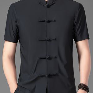 TEMU 여름 신상 남성용 단소매 중국풍 탕복 스타일. 단색, 무봉제, 속건성, 가벼움, 통기성. 상의만 포함, 바지 미포함. 중국 사이즈, 사이즈 가이드 꼼꼼히 확인 부탁드립니다