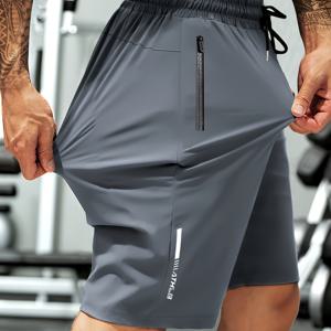 TEMU 여름용 아이스 슬리키 섬유 남성용 고탄력 아웃도어 캐주얼 스포츠 피트니스 반바지 (드로스트링 허리밴드 & 지퍼 포켓)