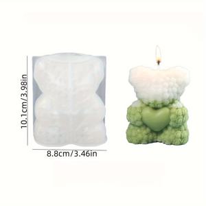 TEMU DIY 캔들 및 비누 만들기용 시리케 루페이 코지 실리콘 몰드 1개 - 하트 센터가 있는 3D 로즈 베어 디자인, 다양한 색상의 왁스 공예에 완벽