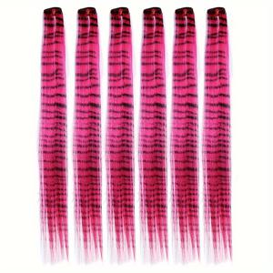 TEMU 6개입 18인치 블랙 지브라 프린트 직모 합성 가발 클립인 헤어 익스텐션 강력 BB 클립 Y2K 스타일 고딕 장식 스타일 할로윈 신년 자연미 여성 파티용