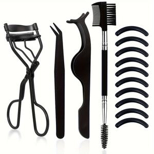 TEMU 14개 스테인리스 스틸 속눈썹 컬러 (빗 포함), 양방향 속눈썹 브러쉬, 속눈썹 핀셋 2개, 리필 실리콘 패드 10개 포함, 여성용 아이 속눈썹 세트, 스테인리스 스틸 속눈썹 컬러