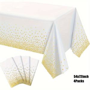 TEMU 4개입 물방울 무늬 플라스틱 테이블보, 54인치 x 72인치 직사각형 일회용 도트 파티 테이블 커버, 생일, 졸업식, 레스토랑, 웨딩 장식 테이블보에 적합