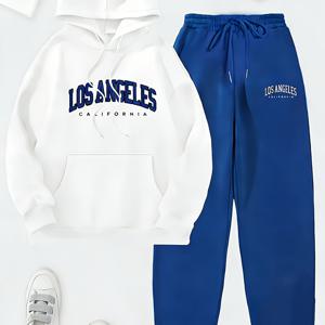 TEMU 레터 그래픽 끈 조절 가능한 보온 안감 후드티 & 스웨트팬츠