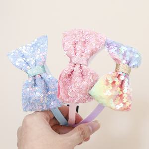 TEMU 여성용 스팽글 헤어 리본 3개 세트, 헤어밴드 포함 반짝이는 글리터 헤어 장식