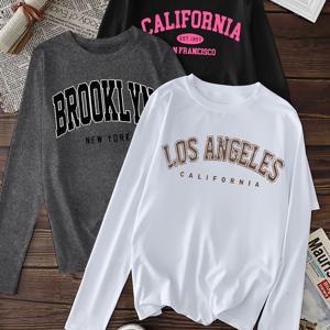 TEMU 여성용 긴팔 프린트 3피스 티셔츠 세트 PB-526