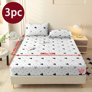 TEMU 3pcs 세트 침대 시트 세트, 싱글, 더블, 퀸 침대에 적합, 1개 침대 커버 + 2개 베갯잇 (심 제외), 하트 패턴 프린트 부드럽고 편안한 침구 침대 커버, 침실, 게스트룸, 밀착형 침대 시트
