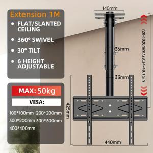 TEMU 26~65인치 평면/곡면 TV/모니터용 천장형 TV 스탠드, 회전, 틸트 및 높이 조절 가능, VESA 400x400mm, 하중