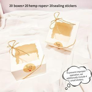 TEMU 60개 우아한 갈색과 흰색 창문 포장 상자 세트, 20개 상자 + 20개 스티커 + 20개 로프 포함, 선물 포장용 플립탑 뚜껑, 결혼식 , 생일, 크리스마스, 추수감사절, 발렌타인데이, 어머니날, 옥토버페스트에 적합