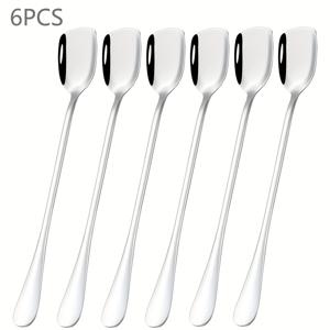 TEMU 6pcs 스테인리스 스틸 플랫 헤드 아이스 스푼, 패션 디자인, 7.44인치 한국 긴 손잡이 커피 저어는 스푼// 스푼/아이스티 쉘, 데이/어머니 데이/결혼에 적합, 거울 폴리시, 식기 세척기 안전
