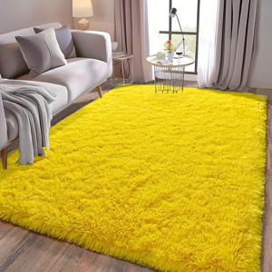 TEMU 생생한 노란색 거실에 어울리는 초극세사 카펫, 침실용 대형 롱필 카펫, 기숙사 장식에 이상적인 모던 플러시 카펫, 업그레이드된 미끄럼 방지 기능