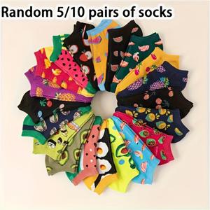 TEMU 5켤레/10켤레/15켤레/20켤레 랜덤 색상 과일 자카드 여성 플러스 사이즈 숏 삭스, 시즌별 캔디 컬러 편안한 양말, 스트리트 스타일 힙합 야외 스포츠 캐주얼 여성 양말