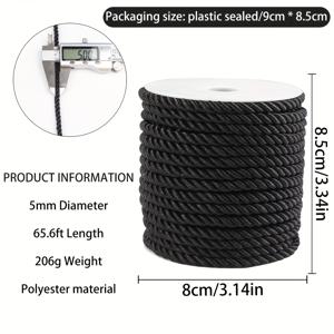 TEMU 5mm 블랙 주얼리 제작 코드, 라마단 축제 주얼리 화환, 정원 가꾸기, 마크라메 공예, 예술 장식, 선물 포장 및 웨딩 장식에 적합, 길이 20M