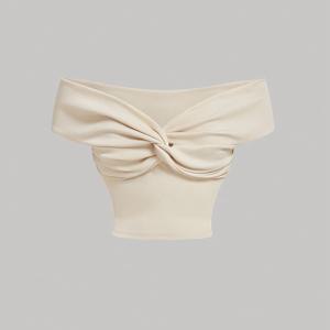 TEMU 여성 솔리드 컬러 오프숄더 매듭 디자인 반팔 탑