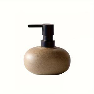 TEMU 디자인의 와비-사비 스타일 세라믹 비누 디스펜서. 로션 및 액상 비누를 채우기 가능하며 고급스러운 욕실 장식에 적합합니다. 고급스러운 스파 스타일의 욕실 추가를 완벽하게 표현합니다.