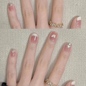 TEMU 10개입 핸드메이드 프레스온 네일, 달콤하고 상쾌한 프렌치 팁 숏 스타일, 여성 , 휴가, 파티에 완벽 (간편 부착 네일 아트 스티커)