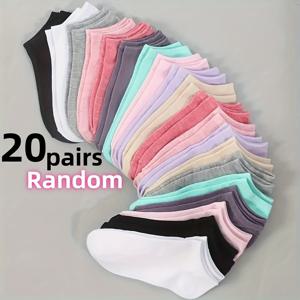 TEMU 여성용 귀여운 만화 캐릭터 발목 양말 10//40쌍 세트 - 다양한 파스텔 색상, 부드러운 폴리에스터, 기계 세탁 가능, 봄/가을 캐주얼 & 스포티 일상 양말, 장난기 많은 디자인, 매끈한 질감