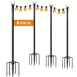 TEMU 4팩 10피트 메탈 스트링 라이트 폴, 야외 장식용, 정원·뒷마당·파티오에 적합한 조명 스탠드, 파티 및 결혼식용