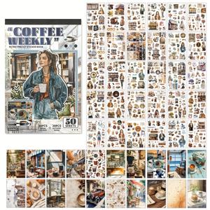 TEMU 스크랩북 스티커 북 - 20장의 장식용 종이 & 30장의 미학적 프리컷 와시 스티커, 저널링 및 장식 에페메라 아트 크래프트