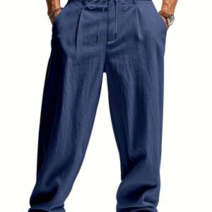 TEMU OBM 남성용 통기성 린넨 힙합 팬츠 - 루즈핏, 단색, 편안한 유스 캐주얼웨어, 해변 및 야외 활동에 완벽