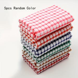 TEMU 체크무늬 천 5개 세트, 식기건조기, 테이블 청소용 천, 랜덤 컬러 냅킨, 흡수력 좋은 물티슈, 주방 청소용 천, 청소 도구, 재사용 가능한 냅킨, 티타월 - 랜덤 컬러