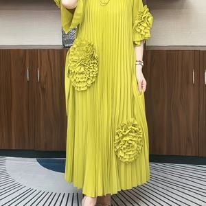 TEMU 플러스 사이즈 - 플러스 사이즈 - 봄, 여름용 우아한 플리츠 원피스, 스타일리시하고 젊어 보이는 루즈핏 A라인 드레스 (엄마들을 위한)