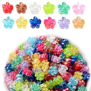 TEMU 500개 AB 글리터 아크릴 플라워 비즈 - 반짝이 스페이서 비즈, DIY 주얼리 만들기, 귀걸이 & 팔찌 공예용 - 메탈릭 광택 꽃 디자인, 균일 사이즈 크래프트 재료, 빛나는 효과, 광택 표면