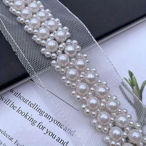 TEMU 90Cm 화이트 진주 비즈 자수 플로럴 레이스 칼라 원단 재봉용, 리본 트림 공예 넥라인 장식