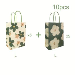 TEMU 10개 세트 우아한 세이지 그린 꽃무늬 선물 가방 - 대형/소형, 튼튼한 녹색 - 웨딩, 생일, 졸업식, 파티용 - 파티 기념품, 굿디백, 쇼핑백, 이벤트 장식, 휴일 선물 포장, 신선하고 매력적인 디자인, 크래프트 종이 봉투, 핸드메이드 느낌, 결혼식 플래너, 크리스마스, 할로윈