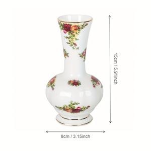 TEMU 1개 빈티지 플로럴 본 차이나 화병 - 우아한 올드 타운 로즈 디자인, 거실 & 서재용 미니멀 화병, 전기 불필요 홈 인테리어 소품