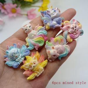 TEMU 6개입 고급 칠색 구미호 장식 비즈, DIY 레진 비즈 액세서리, 완벽한 축제 선물, 비즈펜, 휴대폰 체인, 키체인, 가방, 펜던트, 주얼리, 핸드메이드 액세서리, 비즈